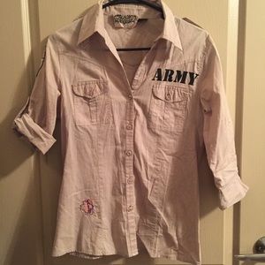 Tan Fashion Army Button Down Shirt